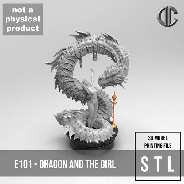 E101 - Legendary dragon statue design, The green dragon with NSFW girl, STL 3D model design print download files