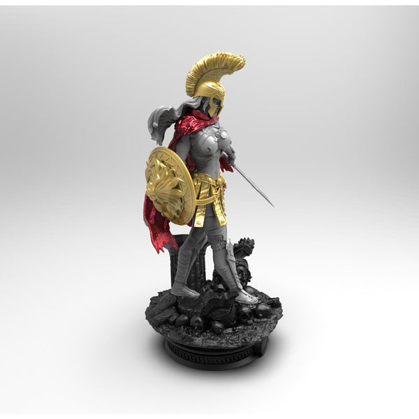 E127 - Warrior character design, A Women with golden armor and red cape statue, STL 3D model design print download files