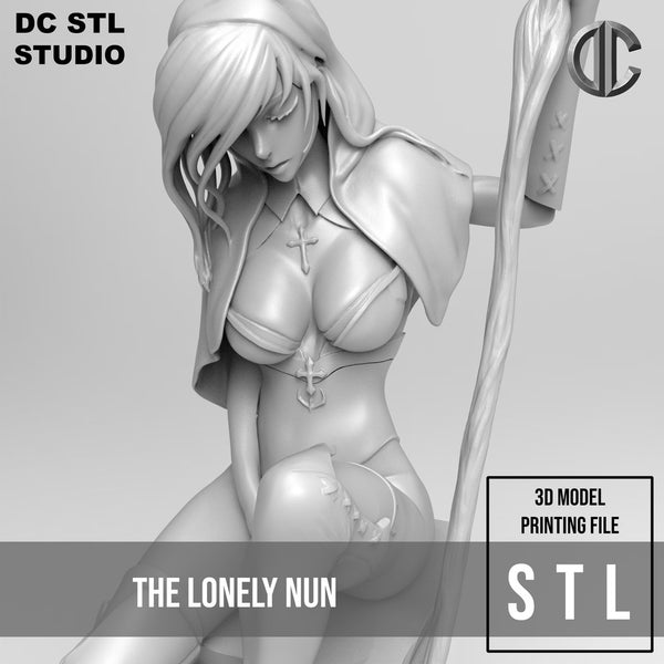 A125 - the legendary character design, The lonely Nun female statue, STL 3D model design print download files