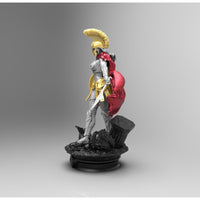 E127 - Warrior character design, A Women with golden armor and red cape statue, STL 3D model design print download files