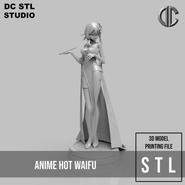 A425 - Waifu character design, hot girl with cheongsam design statue, STL 3D model design print download file