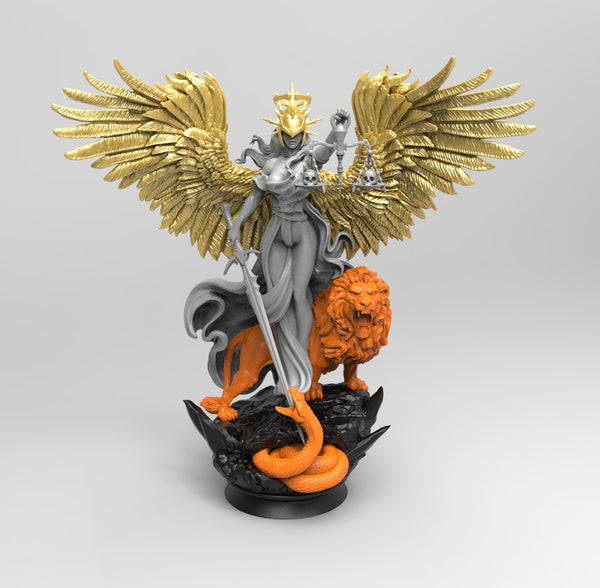 E608 - Legendary character design, The Justice sexy girl with lion, STL 3D model design print download files