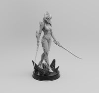 H011 - Female Character design, The Double Sword female with sexy armor statue, STL 3D model design print download files