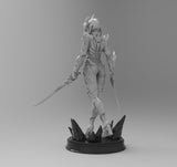 H011 - Female Character design, The Double Sword female with sexy armor statue, STL 3D model design print download files