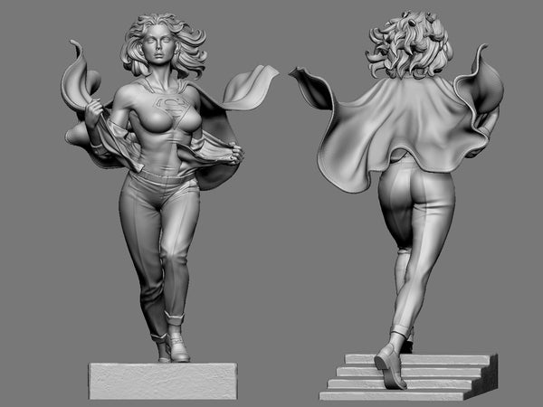 E668 - Comic character design, The Super female statue, STL 3D model design print download files