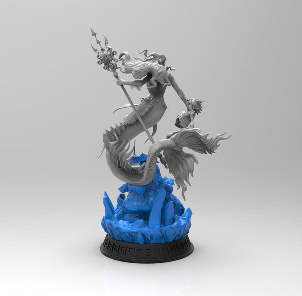 E519 - Legendary character design, The Evil character mermaid with trident statue, STL 3D model design print download fi