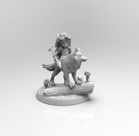 E522 - Cartoon character design, The Princes Momo and the white wolf statue, STL 3D model design print download files