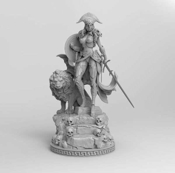 B109 - The Aris, Female Character with lion, STL 3D model Design print download files