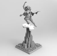 F529 - Super women with building tower design statue, STL 3D model design print download files