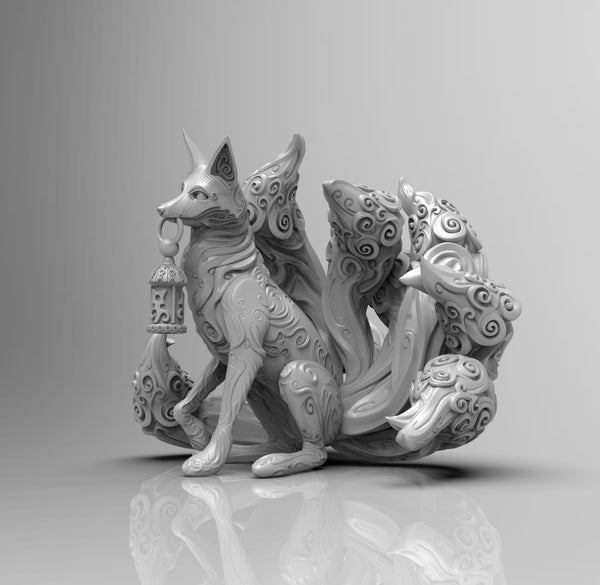 A605 - Legendary animal design, The nine tail fox with lamp, STL 3D model design print download files