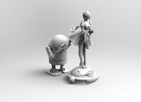 B452 - Games character design, Blind girl with robot, STL 3D model design print download file