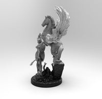 E034 - legendary character design, The Pegasus and the female warrior statue, STL 3D model design print download files