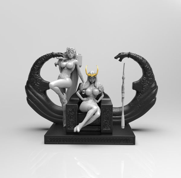 E305 - NSFW Comic character design, Comic female Thorny and lokie with throne, STL 3D model design print download files