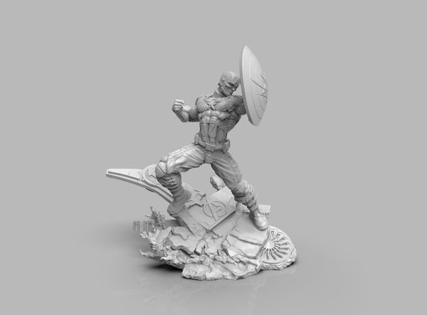 A399 - Comic Character design, The CA with shield statue, STL 3D model design print download file