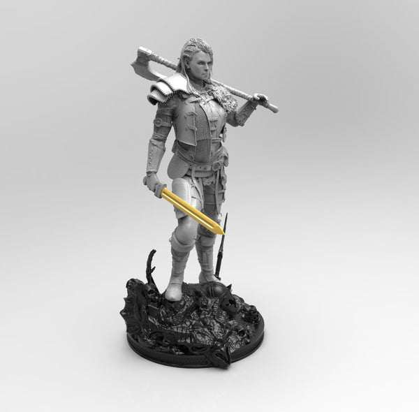 A619 - Games Character design, A Viking Women With an axe and sword, STL 3D model design print download files