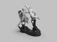 A402 - Comic character design, The Wol and Mag fight statue, STL 3D model design print download file