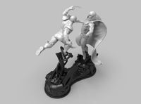 A402 - Comic character design, The Wol and Mag fight statue, STL 3D model design print download file