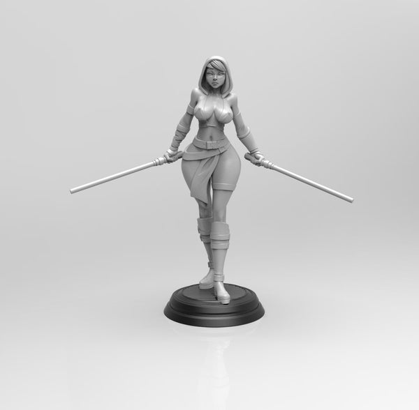 E988 - Movie character design, The Women with light saber statue, STL 3D model design print download files