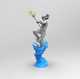 E442 - Comic character design, The Water hero with trident statue, STL 3D model design print download files