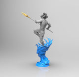E442 - Comic character design, The Water hero with trident statue, STL 3D model design print download files
