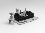 A234 - Female Character design, The office girl with sofa, STL 3D model design print download file