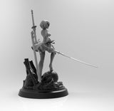 B451 - Games character design, Blind girl with katana statue, STl 3D model design print download